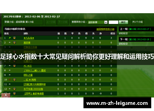 足球心水指数十大常见疑问解析助你更好理解和运用技巧 足球心水指数十大常见疑问解析助你更好理解和运用技巧
